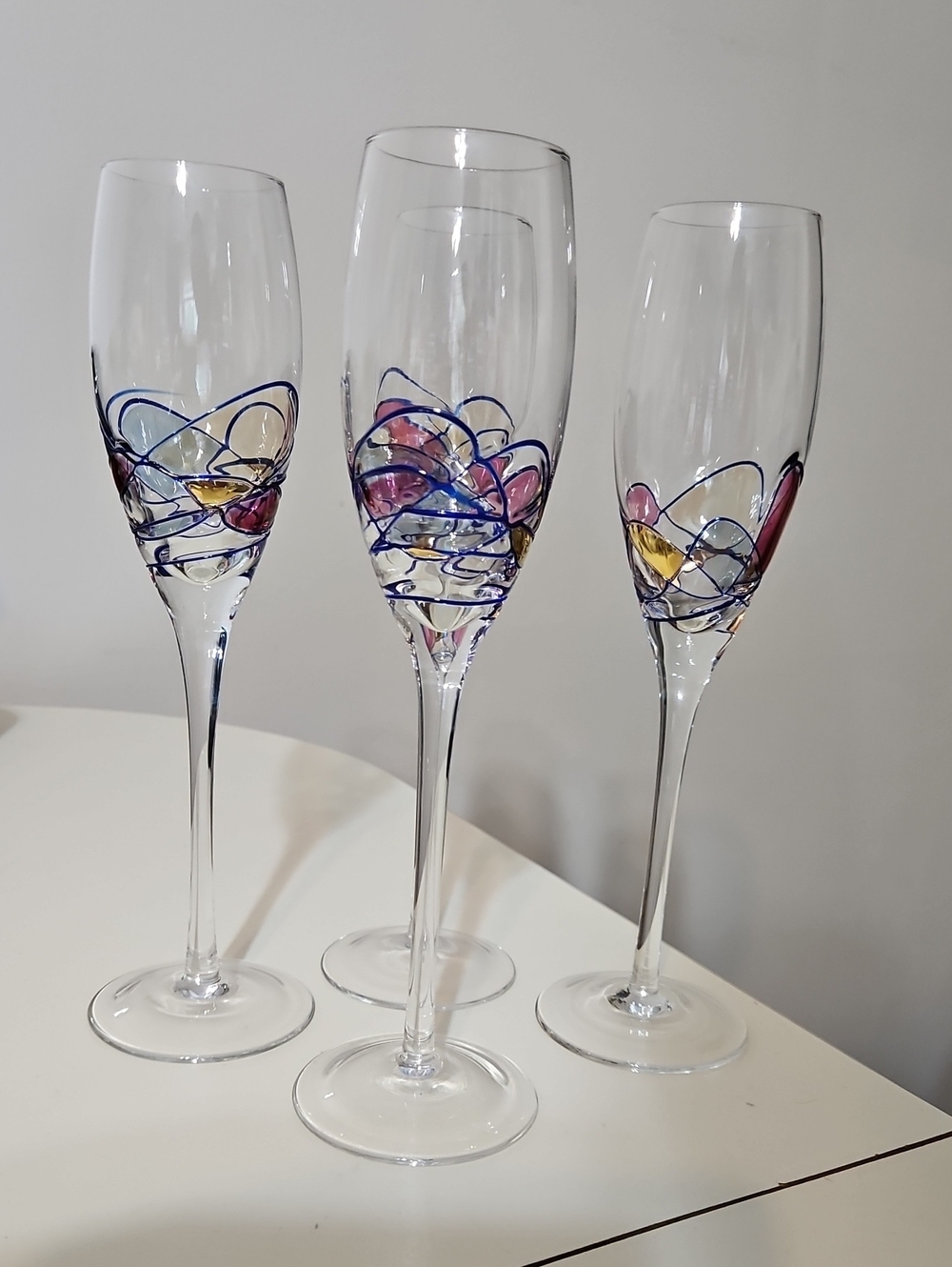 Hand-Painted Multicolor Champagne Flutes - Decorative Glassware